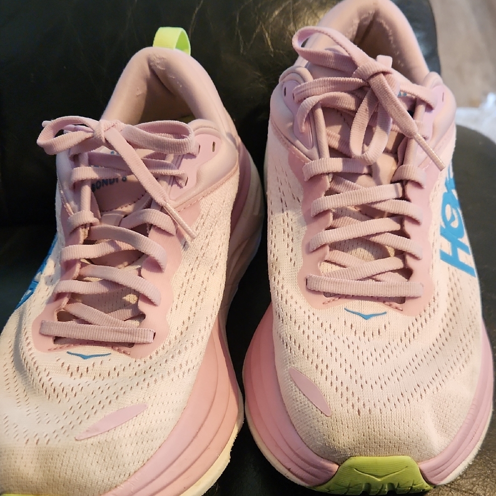 Hoka Light Pink and Blue Athletic Shoes